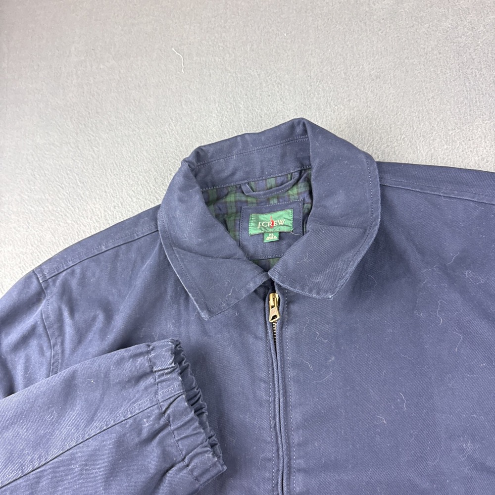 J Crew Harrington Jacket Mens XL Blue Oarsman Plaid Lined Full Zip Twill Biswing